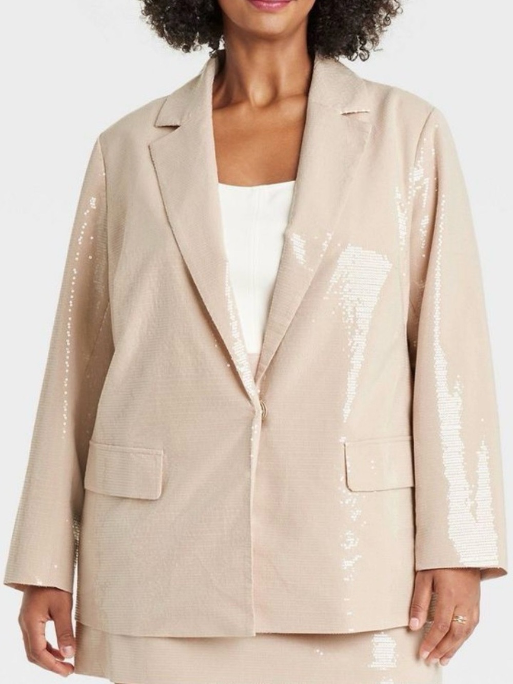 NWT XL - Full Sequin - Tan Blazer - Sparkly Statement Jacket Bling - A New Day